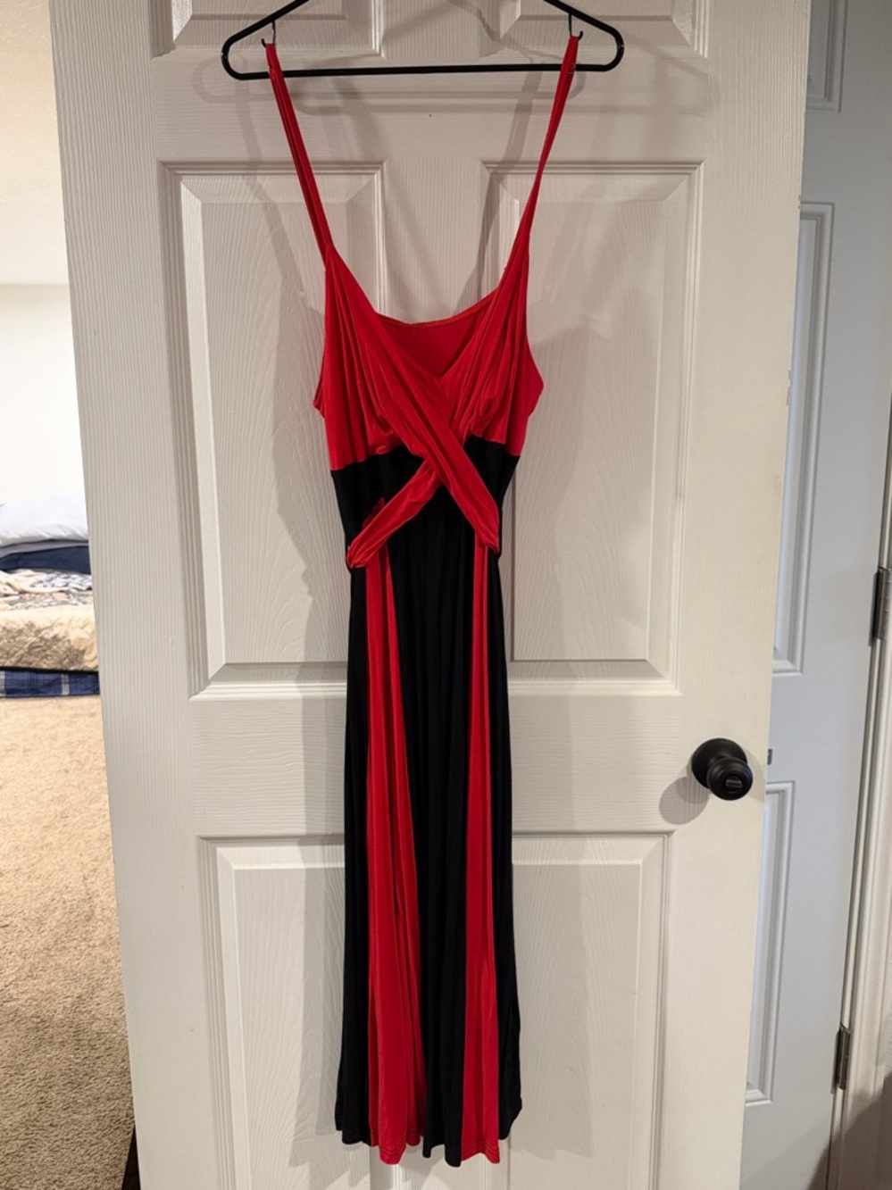 Red and Black Twist-Front Spaghetti-Strap Maxi Dress